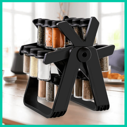 رف توابل دوار للمطبخ - مع 18 برطمان منظم